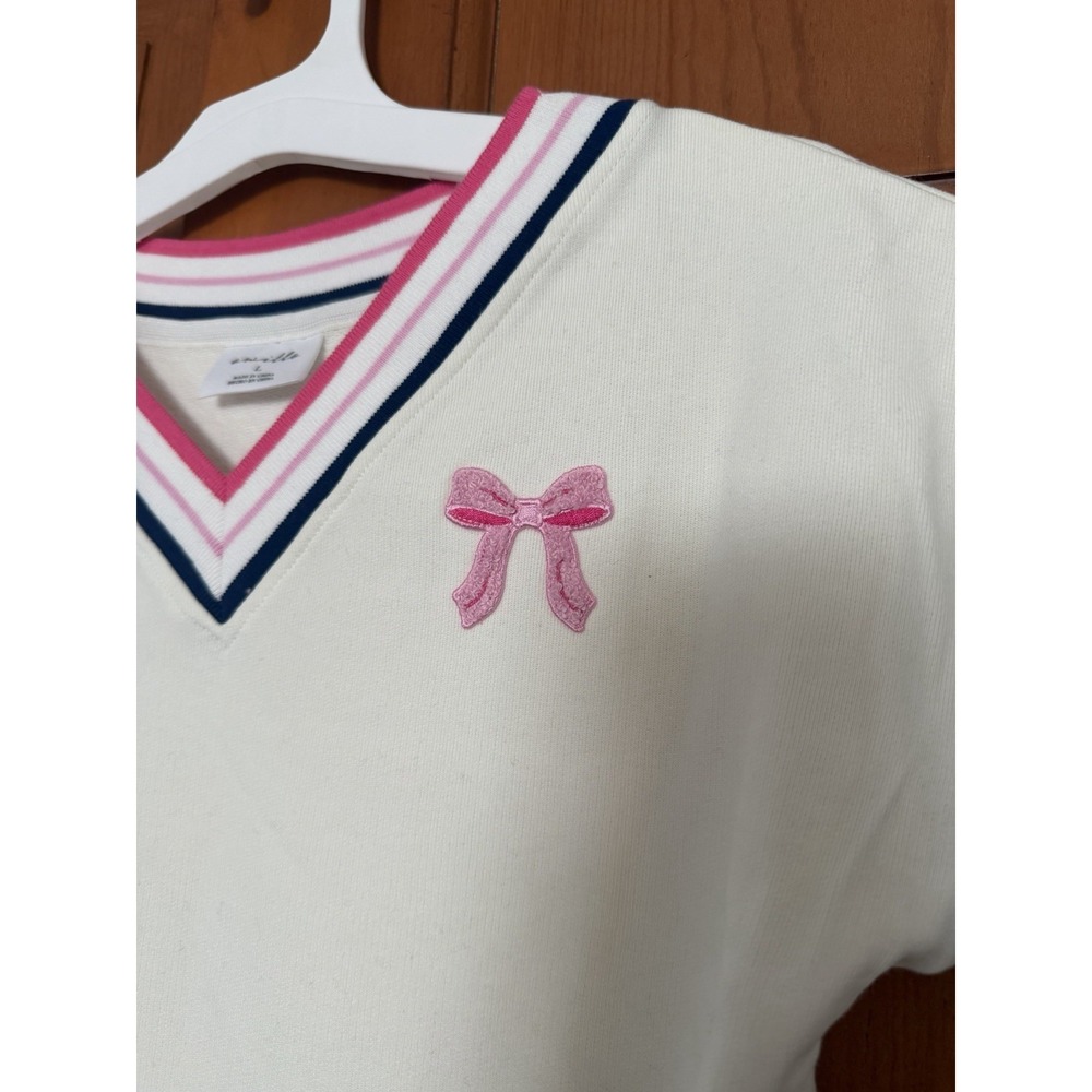 Girls' Owillo French Terry V-Neck Tennis Dress Preppy Size Large NWT Pink Bow - Picture 2 of 7